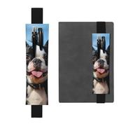 SDTYKHJ Elastic Band Pen Holder Leather Pencil Holder for Notebook Lovely Boston Terrier Pen Sleeve Pouch Adjustable Journal Pen Case Bookmark Fits for 8" to 10" Notebooks Planners Books Black