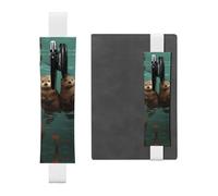 SDTYKHJ Elastic Band Pen Holder Leather Pencil Holder for Notebook Otters in Love Pen Sleeve Pouch Adjustable Journal Pen Case Bookmark Fits for 8" to 10" Notebooks Planners Books White