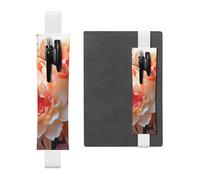 SDTYKHJ Elastic Band Pen Holder Leather Pencil Holder for Notebook Peach Peony Pen Sleeve Pouch Adjustable Journal Pen Case Bookmark Fits for 8" to 10" Notebooks Planners Books White