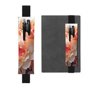 SDTYKHJ Elastic Band Pen Holder Leather Pencil Holder for Notebook Peach Peony Pen Sleeve Pouch Adjustable Journal Pen Case Bookmark Fits for 8" to 10" Notebooks Planners Books Black