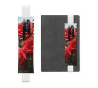 SDTYKHJ Elastic Band Pen Holder Leather Pencil Holder for Notebook Red Roses Bush in The Garden Pen Sleeve Pouch Adjustable Journal Pen Case Bookmark Fits for 8" to 10" Notebooks Planners Books White
