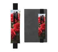 SDTYKHJ Elastic Band Pen Holder Leather Pencil Holder for Notebook Red Roses Bush in The Garden Pen Sleeve Pouch Adjustable Journal Pen Case Bookmark Fits for 8" to 10" Notebooks Planners Books Black