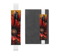 SDTYKHJ Elastic Band Pen Holder Leather Pencil Holder for Notebook Red Sunflower Pen Sleeve Pouch Adjustable Journal Pen Case Bookmark Fits for 8" to 10" Notebooks Planners Books White