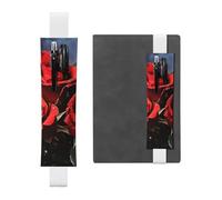SDTYKHJ Elastic Band Pen Holder Leather Pencil Holder for Notebook Romantic Red Roses Pen Sleeve Pouch Adjustable Journal Pen Case Bookmark Fits for 8" to 10" Notebooks Planners Books White