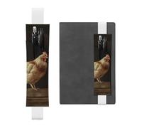 SDTYKHJ Elastic Band Pen Holder Leather Pencil Holder for Notebook Three Chickens Pen Sleeve Pouch Adjustable Journal Pen Case Bookmark Fits for 8" to 10" Notebooks Planners Books White