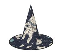 SDTYKHJ Fun Cat Astronaut Halloween Witch Hat for Women Men Wide Brim Foldable Witches Hats Party Cosplay Costume Hat 1