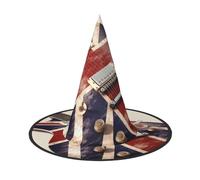 SDTYKHJ Guitar British Flag Halloween Witch Hat for Women Men Wide Brim Foldable Witches Hats Party Cosplay Costume Hat 1