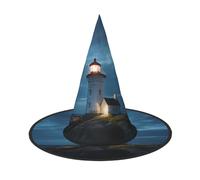 SDTYKHJ Lighthouse at Night Halloween Witch Hat for Women Men Wide Brim Foldable Witches Hats Party Cosplay Costume Hat, Black, 2 PCS