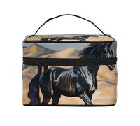 SDTYKHJ Makeup Bag for Women Cosmetic Bag Travel Toiletry Bag Black Arabian Horse Make Up Organizer with Handle
