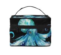 SDTYKHJ Makeup Bag for Women Cosmetic Bag Travel Toiletry Bag Blue Watercolor Octopus Make Up Organizer with Handle