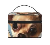 SDTYKHJ Makeup Bag for Women Cosmetic Bag Travel Toiletry Bag Brown Chihuahua Angel Wings Make Up Organizer with Handle