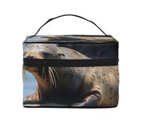 SDTYKHJ Makeup Bag for Women Cosmetic Bag Travel Toiletry Bag Brown Seal on the Rock Make Up Organizer with Handle