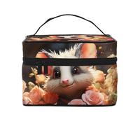 SDTYKHJ Makeup Bag for Women Cosmetic Bag Travel Toiletry Bag Cartoon Opossum and Roses Make Up Organizer with Handle