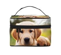 SDTYKHJ Makeup Bag for Women Cosmetic Bag Travel Toiletry Bag Cute Golden Retriever Puppy Make Up Organizer with Handle