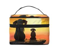 SDTYKHJ Makeup Bag for Women Cosmetic Bag Travel Toiletry Bag Elephant and Dog Watch The Sunset Make Up Organizer with Handle