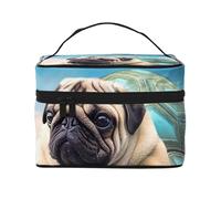 SDTYKHJ Makeup Bag for Women Cosmetic Bag Travel Toiletry Bag Funny Turtle Pug Dog in The Sky Make Up Organizer with Handle