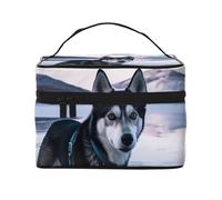SDTYKHJ Makeup Bag for Women Cosmetic Bag Travel Toiletry Bag Husky Dog on a Frozen Lake Make Up Organizer with Handle