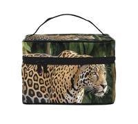 SDTYKHJ Makeup Bag for Women Cosmetic Bag Travel Toiletry Bag Jaguar Cat on Tree Trunk Waterfall Make Up Organizer with Handle