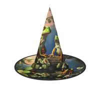 SDTYKHJ Many Frogs Sing on The Branches Halloween Witch Hat for Women Men Wide Brim Foldable Witches Hats Party Cosplay Costume Hat 2 PCS