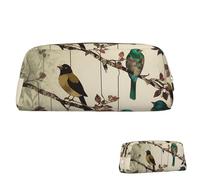 SDTYKHJ Pencil Case Birds on Branches Big Pencil Bag Portable Coin Pouch Aesthetic Cosmetic Bag Leather Makeup Bag, Gold, One Size