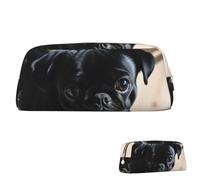 SDTYKHJ Pencil Case Black Pug Dog Puppy Big Pencil Bag Portable Coin Pouch Aesthetic Cosmetic Bag Leather Makeup Bag, Gold, One Size