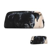 SDTYKHJ Pencil Case Black Pug Dog Puppy Big Pencil Bag Portable Coin Pouch Aesthetic Cosmetic Bag Leather Makeup Bag, Silver, One Size