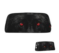 SDTYKHJ Pencil Case Black Red Eyed Wolf Big Pencil Bag Portable Coin Pouch Aesthetic Cosmetic Bag Leather Makeup Bag, Silver, One Size
