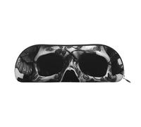 SDTYKHJ Pencil Case Black Skull Rose Big Pencil Bag Portable Coin Pouch Aesthetic Cosmetic Bag Leather Makeup Bag, Silver, One size