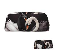 SDTYKHJ Pencil Case Black White Swan Love Heart Big Pencil Bag Portable Coin Pouch Aesthetic Cosmetic Bag Leather Makeup Bag, Gold, One size