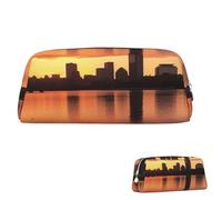 SDTYKHJ Pencil Case Boston Charles River City Skyline Sunset Big Pencil Bag Portable Coin Pouch Aesthetic Cosmetic Bag Leather Makeup Bag