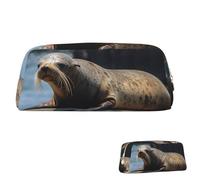 SDTYKHJ Pencil Case Brown Seal on the Rock Big Pencil Bag Portable Coin Pouch Aesthetic Cosmetic Bag Leather Makeup Bag