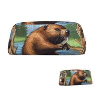 SDTYKHJ Pencil Case Busy Beaver Cartoon Big Pencil Bag Portable Coin Pouch Aesthetic Cosmetic Bag Leather Makeup Bag