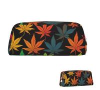 SDTYKHJ Pencil Case Colorful Cannabis Leaves Big Pencil Bag Portable Coin Pouch Aesthetic Cosmetic Bag Leather Makeup Bag, Gold, One size