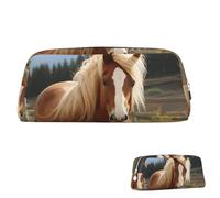 SDTYKHJ Pencil Case Cute Brown Horse Big Pencil Bag Portable Coin Pouch Aesthetic Cosmetic Bag Leather Makeup Bag, Silver, One size