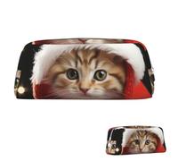 SDTYKHJ Pencil Case Cute Christmas cat Big Pencil Bag Portable Coin Pouch Aesthetic Cosmetic Bag Leather Makeup Bag, Silver, One Size