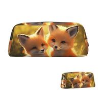 SDTYKHJ Pencil Case Cute Foxes Big Pencil Bag Portable Coin Pouch Aesthetic Cosmetic Bag Leather Makeup Bag, Silver, One Size