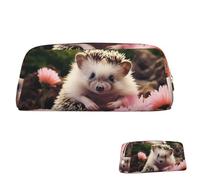 SDTYKHJ Pencil Case Cute Hedgehog in Flowers Big Pencil Bag Portable Coin Pouch Aesthetic Cosmetic Bag Leather Makeup Bag