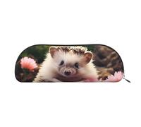 SDTYKHJ Pencil Case Cute Hedgehog in Flowers Big Pencil Bag Portable Coin Pouch Aesthetic Cosmetic Bag Leather Makeup Bag