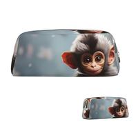 SDTYKHJ Pencil Case cute monkey Big Pencil Bag Portable Coin Pouch Aesthetic Cosmetic Bag Leather Makeup Bag, Gold, One Size