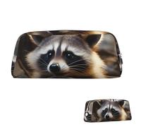 SDTYKHJ Pencil Case Cute Raccoon Big Pencil Bag Portable Coin Pouch Aesthetic Cosmetic Bag Leather Makeup Bag, Silver, One Size