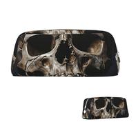 SDTYKHJ Pencil Case Death Skull Big Pencil Bag Portable Coin Pouch Aesthetic Cosmetic Bag Leather Makeup Bag, Silver, One size
