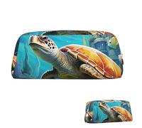 SDTYKHJ Pencil Case Dolphins Sea Turtle Coral Reef Big Pencil Bag Portable Coin Pouch Aesthetic Cosmetic Bag Leather Makeup Bag