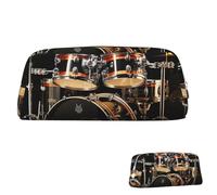 SDTYKHJ Pencil Case Drum Set Big Pencil Bag Portable Coin Pouch Aesthetic Cosmetic Bag Leather Makeup Bag, Silver, One Size