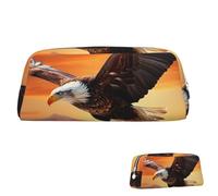 SDTYKHJ Pencil Case Eagle flying in the sunset Big Pencil Bag Portable Coin Pouch Aesthetic Cosmetic Bag Leather Makeup Bag