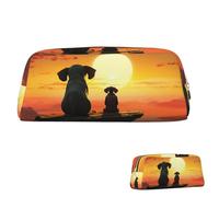 SDTYKHJ Pencil Case Elephant and Dog Watch The Sunset Big Pencil Bag Portable Coin Pouch Aesthetic Cosmetic Bag Leather Makeup Bag