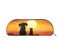 SDTYKHJ Pencil Case Elephant and Dog Watch The Sunset Big Pencil Bag Portable Coin Pouch Aesthetic Cosmetic Bag Leather Makeup Bag, Gold, One Size