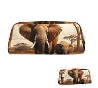 SDTYKHJ Pencil Case Elephant Family Big Pencil Bag Portable Coin Pouch Aesthetic Cosmetic Bag Leather Makeup Bag, Gold, One Size