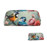 SDTYKHJ Pencil Case Flowers Birds And Butterfly Big Pencil Bag Portable Coin Pouch Aesthetic Cosmetic Bag Leather Makeup Bag, Silver, One size