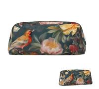 SDTYKHJ Pencil Case Flowers Birds Big Pencil Bag Portable Coin Pouch Aesthetic Cosmetic Bag Leather Makeup Bag, Silver, One size