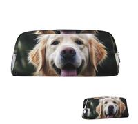 SDTYKHJ Pencil Case Funny Golden Retriever Big Pencil Bag Portable Coin Pouch Aesthetic Cosmetic Bag Leather Makeup Bag, Silver, One Size